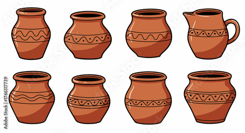 Terracotta pots and jugs collection with transparent background