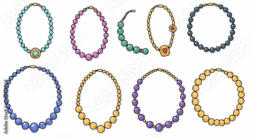 Colorful beaded necklaces collection with transparent background
