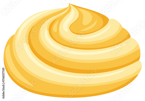 Creamy swirl of yellow frosting, illustration, isolated, stylized design element
