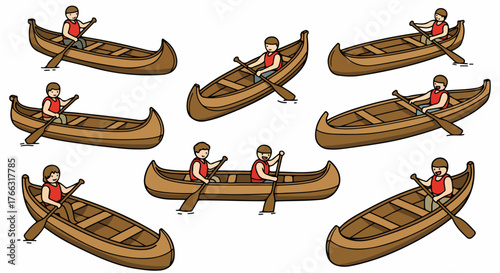 Man canoeing on water in various poses