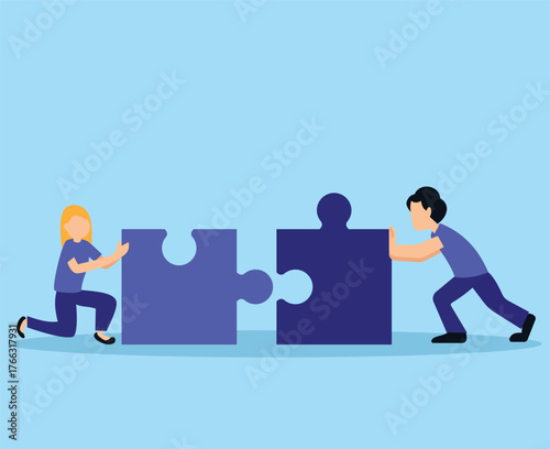 people working connecting puzzle pieces. teamwork for problem solving concept