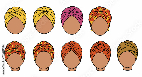 Colorful headscarves collection with transparent background