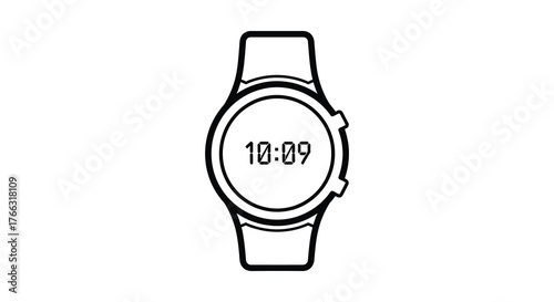 Simple outline drawing of a modern digital smartwatch displaying the time 1009 in a clean silhouette