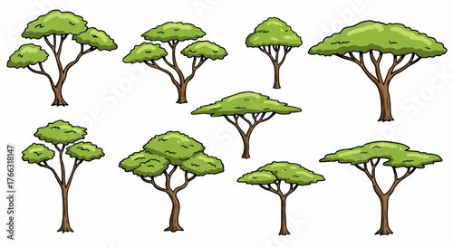 Green trees collection with transparent background