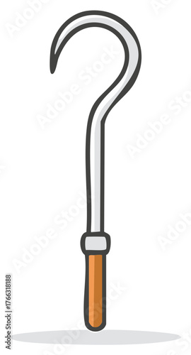 Stylized metal tool with a brown handle shaped like a question mark vector illustration