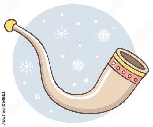 Traditional Curved Horn with Snowflakes