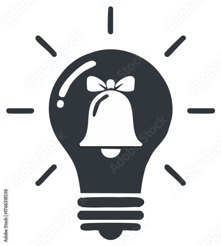 Illuminated lightbulb icon with a ringing bell and bow symbolizes new ideas