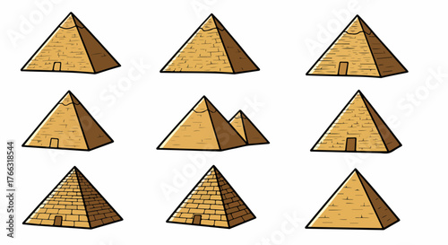 Ancient Egyptian pyramids collection with transparent background