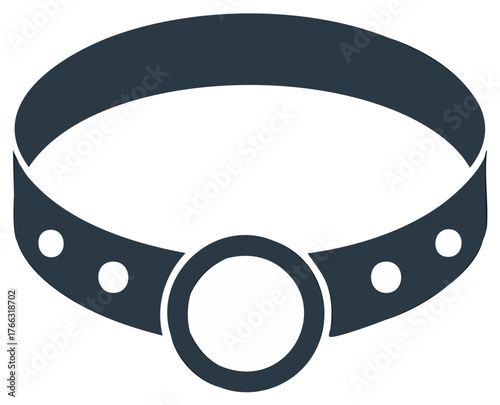Dark blue collar with circle and studs vector icon, pet accessory illustration