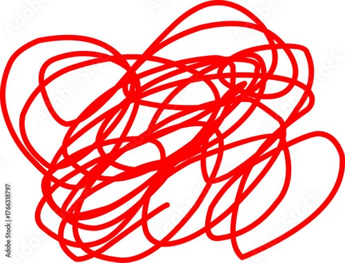 Abstract red scribble lines on a white background symbolizing chaos, creativity, emotion, confusion, and free expression in modern minimal art style.
