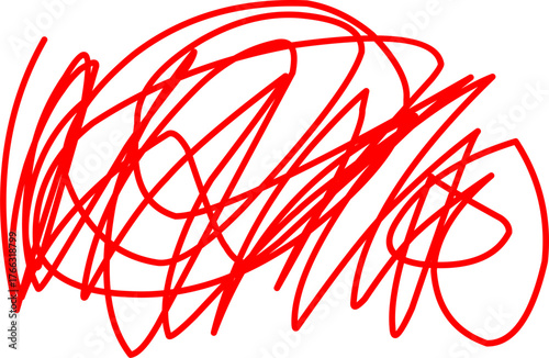 Abstract red scribble lines on a white background symbolizing chaos, creativity, emotion, confusion, and free expression in modern minimal art style.
