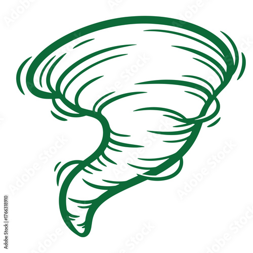 Simple green doodle tornado icon representing weather and natural disaster concepts