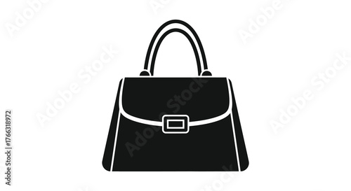 Classic black handbag with a simple buckle closure and double handles in a clean silhouette style