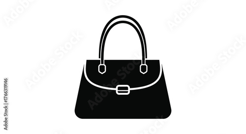 Classic black handbag silhouette with elegant curved handles and a simple buckle closure on a white background