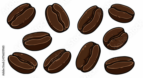 Coffee beans collection with transparent background