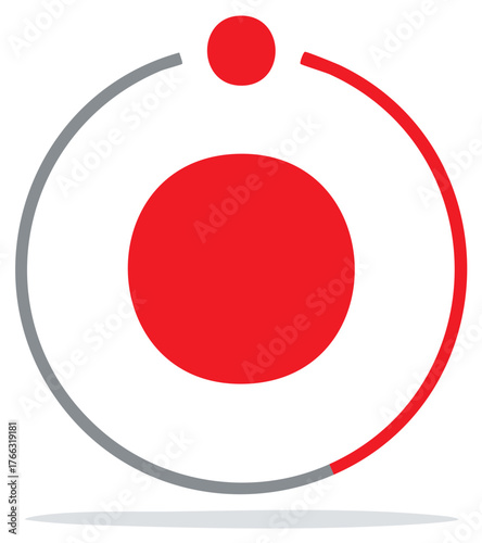 Modern Red Center Circle with Orbiting Shape Graphic Element Design
