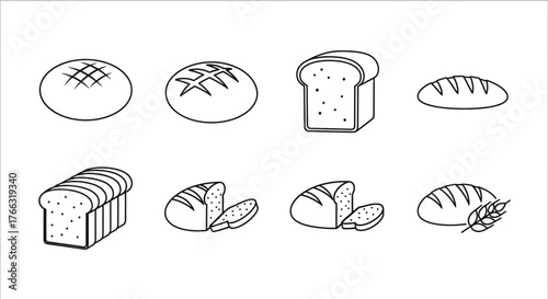 Collection of bread icons for bakery or food design