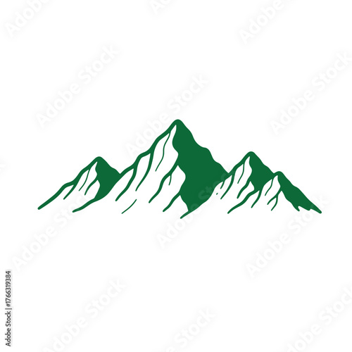 Simple green mountain range doodle style illustration on a white background for design elements