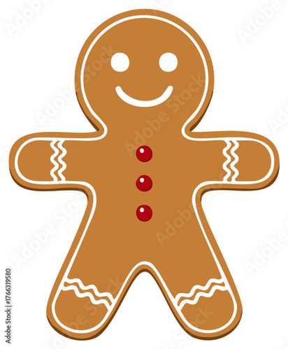 Gingerbread man with a smiling face. Christmas holiday symbol.