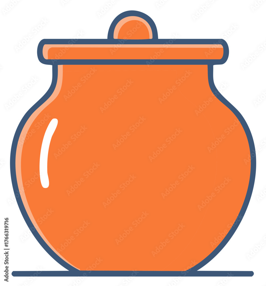 Obraz premium Earthenware Pot with Lid Illustration in Warm Orange and Blue Colors