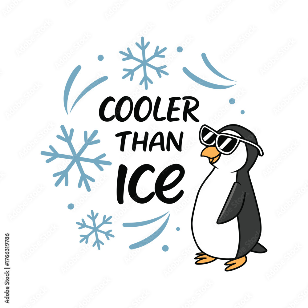 Obraz premium Cooler Than Ice – Cute Penguin Typography Vector (Black & Blue)