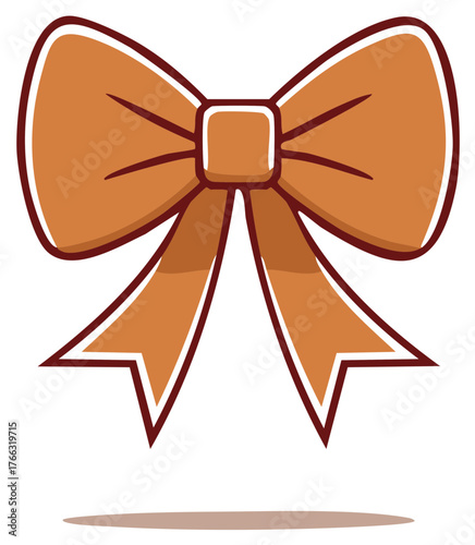 Illustration of an elegant brown bow with a dark brown outline in the cartoon style