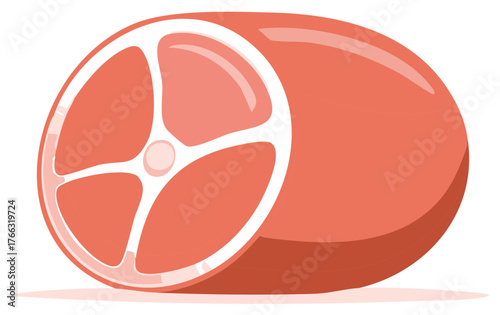 Cartoon Fresh Meat Slice Round Piece Meat Food Butchery Ingredient Illustration