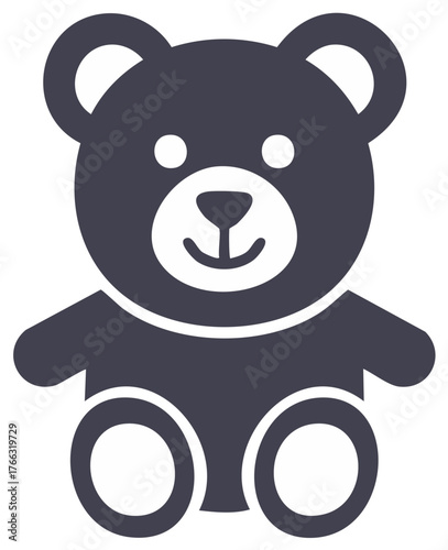 Stylized teddy bear icon, simple plush toy illustration with rounded shapes and cute face