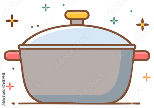 Clean Cartoon Style Cooking Pot with Lid and Sparkles for Kitchen and Recipe Designs