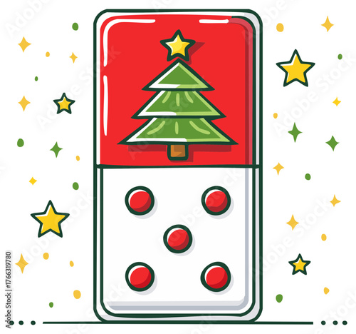 Festive Holiday Domino Tile with Christmas Tree and Star Design for Holiday Games and Celebrations