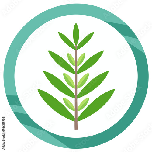 Elegant green botanical plant stem inside a circle, vector illustration for web design, print media, and digital projects.