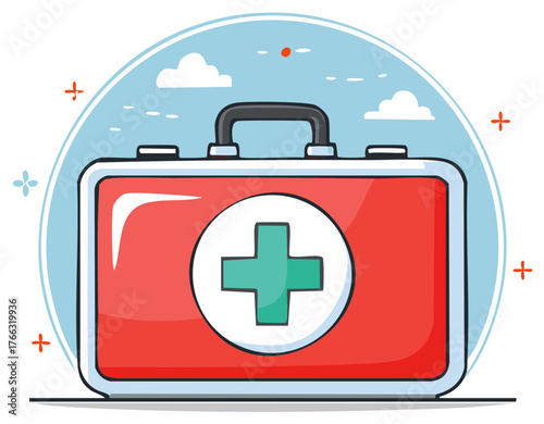 First Aid Kit Illustration with Medical Cross Icon Red Case for Emergencies Healthcare