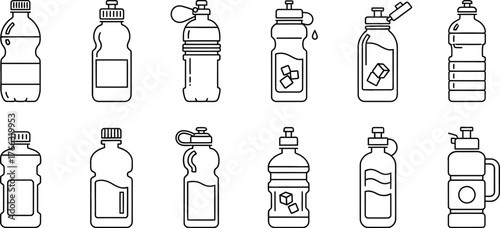 Set of outline water bottles for sports and fitness vector art