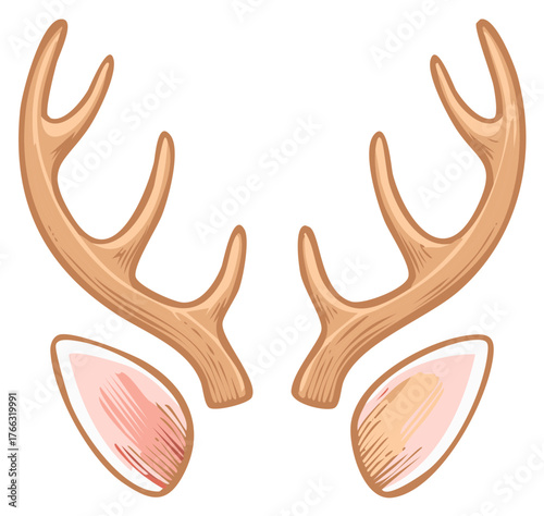 Cute cartoon reindeer antlers and ears for a Christmas holiday party costume or photo filter prop