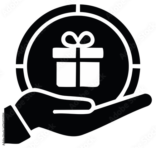 Hand holding a coin with a gift inside symbolizing generosity and rewards