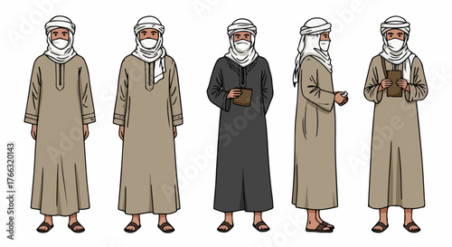 Arab men in traditional clothing with transparent background
