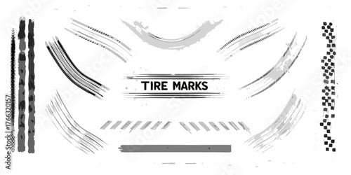 Collection of grunge tire tracks and marks for automotive design and racing themes