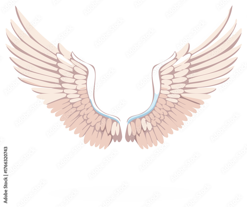 Naklejka premium Elegant angelic wings spread open in soft pastel colors vector illustration.