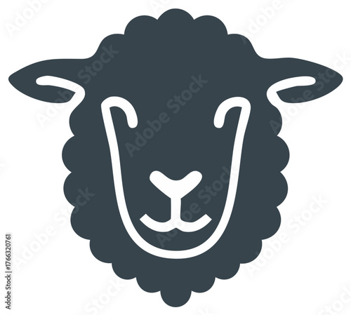Simple Isolated Illustration of a Sheep Face, Farm Animal Vector Icon