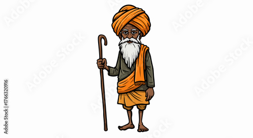 Elderly Indian man with turban and staff