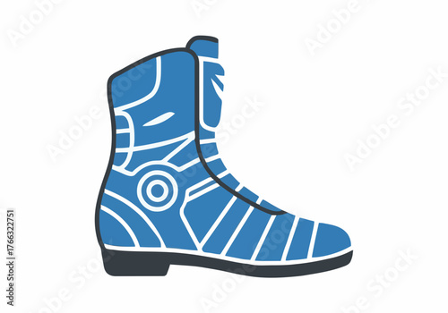 Isolated on white, an intricately designed blue boot, depicted in a minimalist style, evokes a sense of futuristic fashion and technological advancement, suitable for diverse concepts.