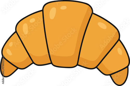 Cartoon Croissant Illustration Golden Brown Pastry with Black Outlines on White Background