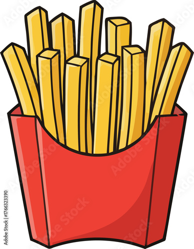 Cartoon French Fries in a Red Container with Black Outline