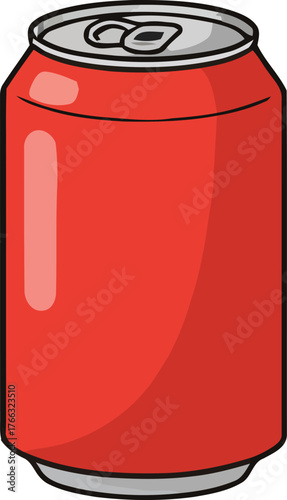 Red Soda Can Illustration with Black Outline and Silver Top