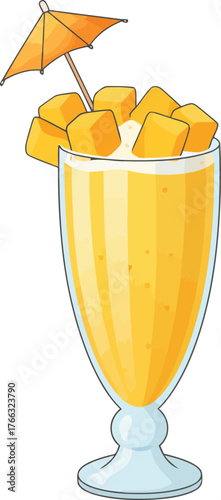 Refreshing Mango Smoothie in a Glass with a Decorative Umbrella Topping