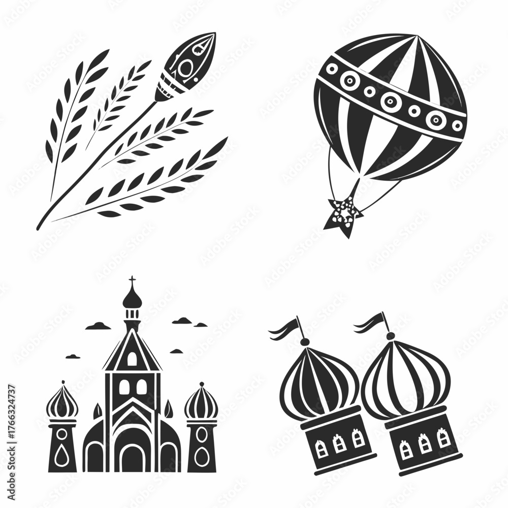 Naklejka premium Russian culture icons set