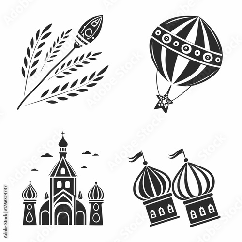 Russian culture icons set