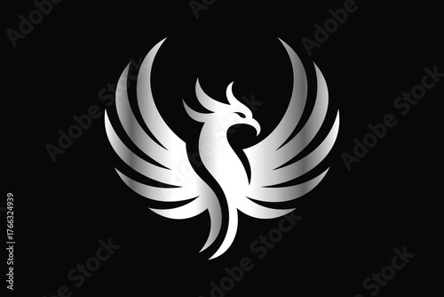 silver phoenix bird logo design vector illustration flying firebird symbol modern abstract icon art