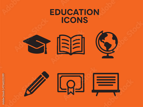minimal line art education icons vector 
