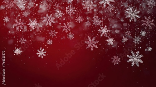 Abstract Christmas snowflakes on red background